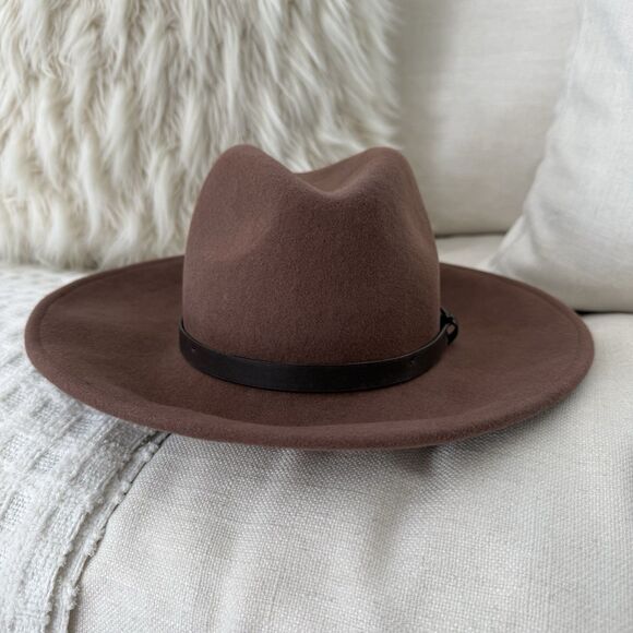 Urban Outfitters Women\'s Fedora Hat Size M 100% Wool Brown Mauve Floppy Brim main image 9